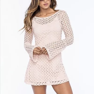 NWT Mimi Chica Long Sleeve Blush Lined Swing Crochet Dress • $29