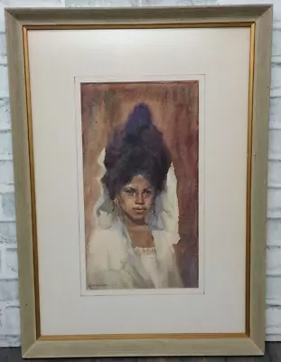 EDGARDO COGHLAN Original Mexican Watercolor Woman Tall Hair In White Robe • $1650