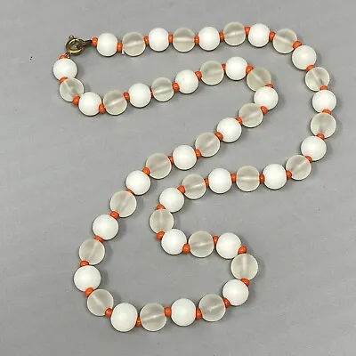 Glass Bead Necklace Vintage White Frosted Opaque Translucent Orange Seed Deco 18 • $23.99