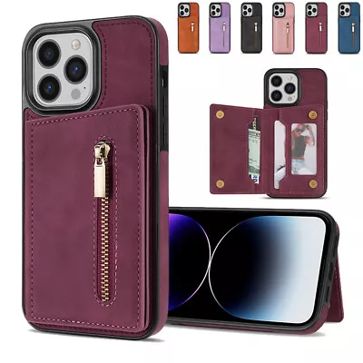 $12.09 • Buy For IPhone 14 13 12 11 Pro Max Flip Leather Zip Case Cover With Card Slot Holder