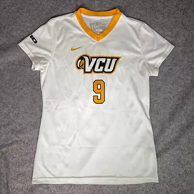 VCU Rams Womens Shirt Jersey Large White Gold Soccer Nike NCAA Logo Swoosh #9 • $17.98