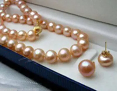 AAA 8-9MM Pink Genuine Natural Cultured Pearl Necklace 18'' + Earring Set • $15.99