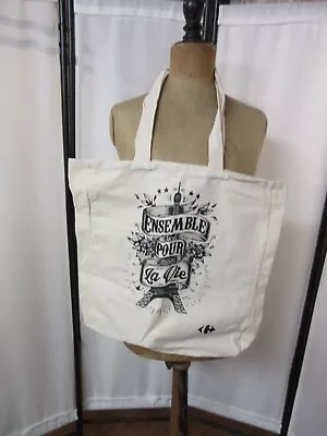 Cotton French Language Canvas Shoulder Eiffel Tower Tote Bag From Paris Market • $12