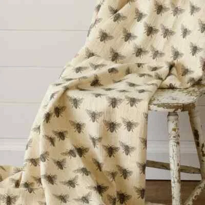 $45.95 • Buy New Primitive Farmhouse CREAM BLACK HONEY BEE THROW Woven Afghan Coverlet