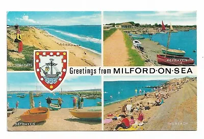 Greetings From Milford-on-Sea Vintage Postcard • £1.10