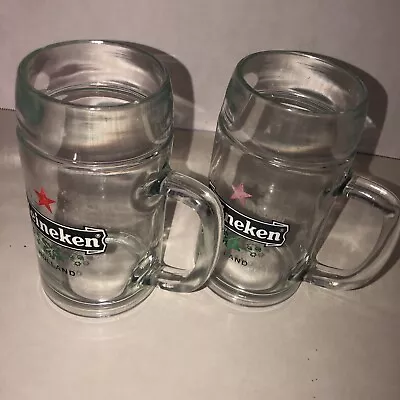 VTG Heineken Barware Mug Holland Large Heavy Glass Beer Mug Steins Set Of 2 • $23.98