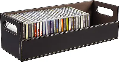 CD Storage Box Organizer Shelf For Movie Cases Dvds Cassette Up To 40 Cds Brown • $35.66