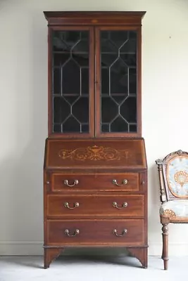 Edwardian Antique Mahogany Glazed Bureau Bookcase Bookshelves • £295