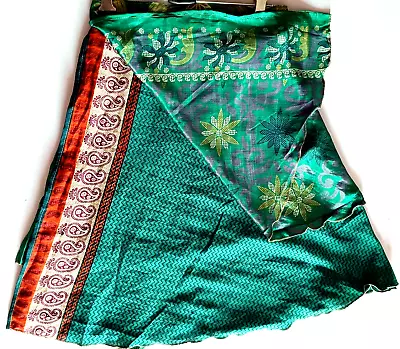 Vintage Sari Magic Wrap Skirts Multicolor Bohemian Hippie Skirt Mini Skirt • $19.40