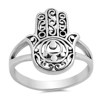 Filigree Hand Of God Hamsa Ring New .925 Sterling Silver Band Sizes 5-10 • £15.43