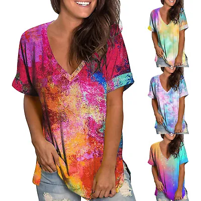 $20.80 • Buy Womens Fashion T-shirt Plus Size Gradient Color V-Neck Short Sleeve Tops Blouse