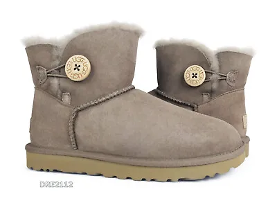 UGG Bailey Button Mini II Caribou Suede Fur Boots Womens Size 7 -NIB- • $113.95