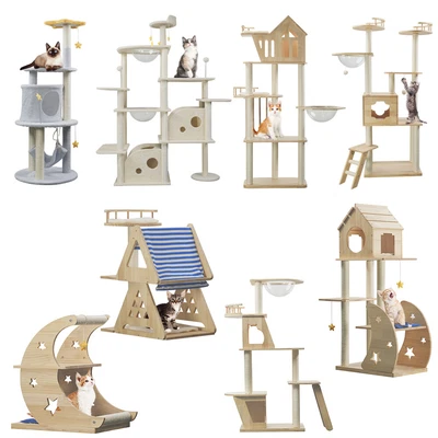 $69.95 • Buy Cat Tree Cat Scratching Post Wooden Modern Cat Condo Furniture W/ Natural Sisal