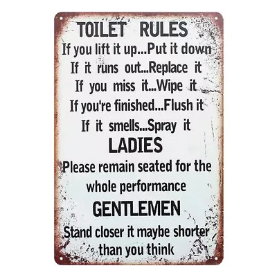 2x Tin Sign TOILET RULES RESTROOM 20x30cm Metal Rustic Look Vintage • $24.38