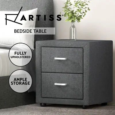 Artiss Bedside Table Leather Fabric Side Table Nightstand Storage 2 Drawers • $115.95