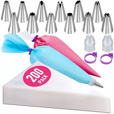 200pcs Piping Bags And Tips Set 12 Inch Pastry Bags Cakes Decorating Kit Supplie • $11.41