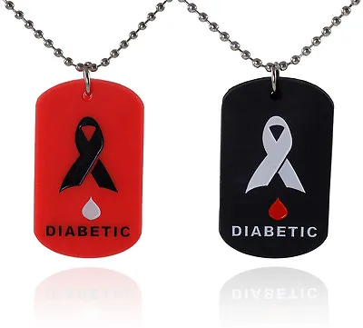 2 Pack - Diabetes Medical Alert Silicone Dog Tag Necklaces Red & Black  • $9.95