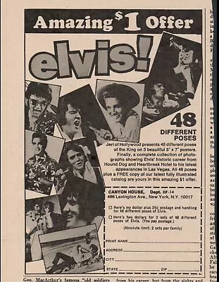 1970's Elvis Presley  Posters  Mail-Order Magazine Print Ad  • $9.99