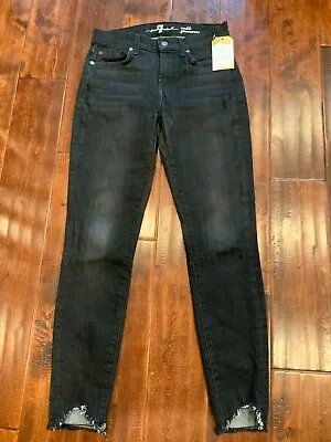 7 For All Mankind Black  Ankle Gwenevere  Skinny Jeans W/ Raw Hems Size 25 • $23.44