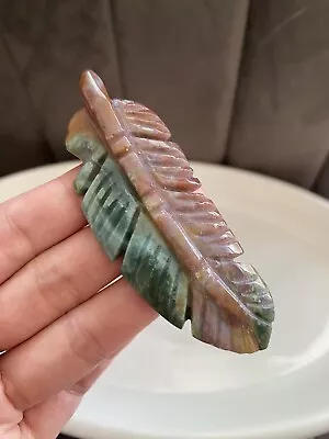 Ocean Jasper Feather Carving 8.2cm 26g Natural Colourful Crystal Stone Sea Gift • £16