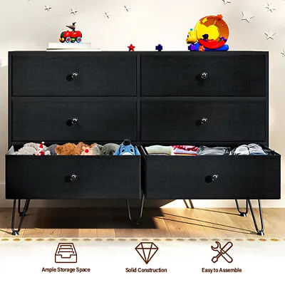 TC-HOMENY Bedroom 6 Drawer Dresser Wood Chest Of Fabric Drawers Storage Cabinet • $141.54