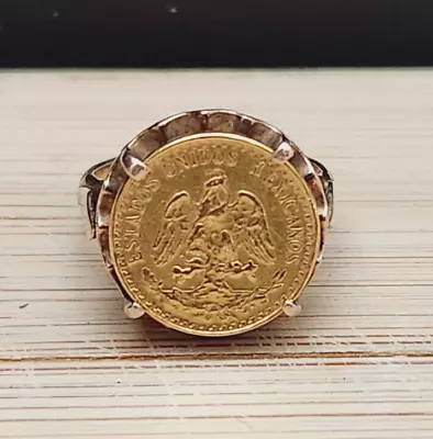 Antique 1945 Dos Pesos Coin On 14K 14KT Yellow Gold Pinky Ring Sz 3.75 4.73g • $67