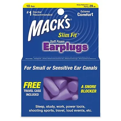 Mack's Safesound Soft Foam Slim Fit Earplugs - Pack Of 10 Pairs • £7.95