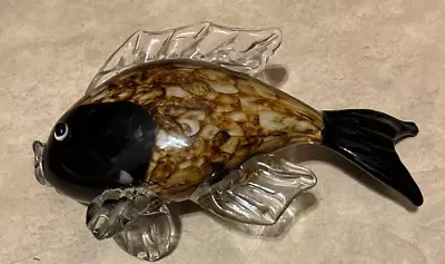 Large 9  X5 H Murano Style Hand Blown Art Glass Trigger Fish Figure Black Brown • $59.95