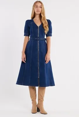 BNWT - Review Australia - Georgie Denim Dress -  Mid Blue - RRP $269.95 • $119.99