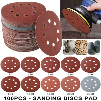 100PCS 125mm -5  8 Hole Sanding Discs 80 240-3000 Mixed Grit Orbital Sander Pads • £11.80