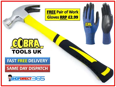 Fibreglass Claw Hammer 16oz Rubber Curved Rubber Grip Polished Head + Gloves 232 • £6.95