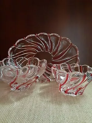 Vintage Mikasa Pink/Red Swirl Crystal Serving Set • $30