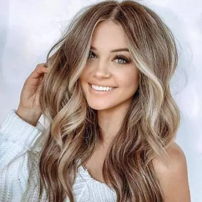 Womens Daily Full Head Wig Long Curly Wave Hair Straight Ombre Wigs Fashion • £18.99