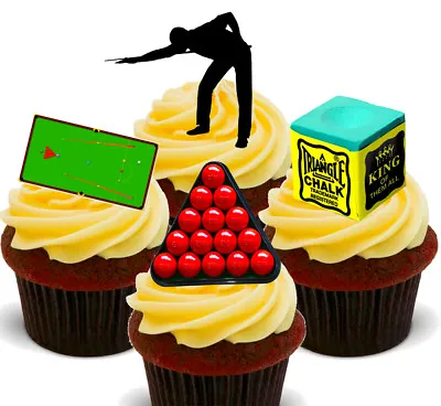 Snooker Player  Pack Of 12 Edible Cup Cake Toppers Fairy Bun Decorations • £2.99