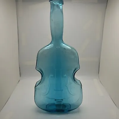 Vintage 10” Lt Blue Aqua Glass Violin | Cello Bottle Hand Blown With Hanger • $30.99