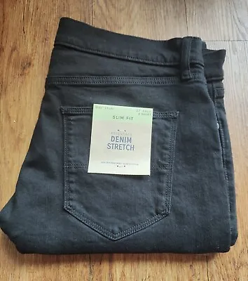 M&S Mens Slim Fit Stretch Jeans 34/36/38/40/42 X SHORT (27  Inside Leg) - Black • £14.99