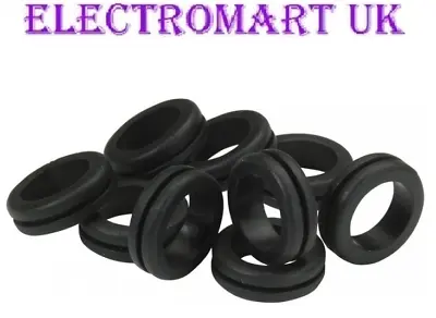10 X 20mm Open Black Rubber Metal Back Box Cable Wiring Grommets  • £2.90