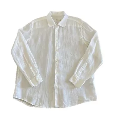 Tasso Elba Mens 100% Linen White Long Sleeve Button Shirt Size Large • $24.95