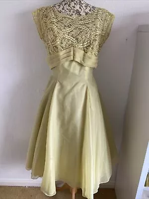 Ladies True Vintage 1950s 60s Size 10/12 Yellow Lace Chiffon Dance Dress RARE • £30