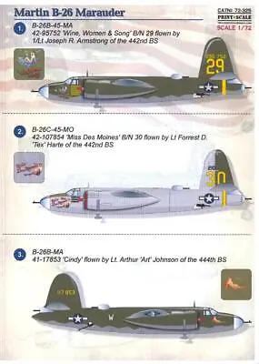 Print Scale Decals 1/72 MARTIN B-26 MARAUDER American WWII Bomber Part 1 • $20.99