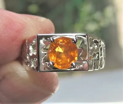 Mens Natural Garnet Ring In Sterling Silver-New Mens Orange Garnet Ring Size 10 • $87