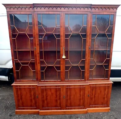Georgian Antique Style Bevan Funnell Reprodux Yew Large Breakfront Bookcase Keys • £795