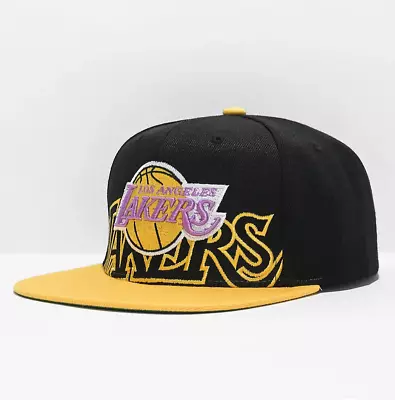 NWT Mitchell & Ness LA Lakers Black & Yellow Big Face Spellout Snapback Hat • $24.99