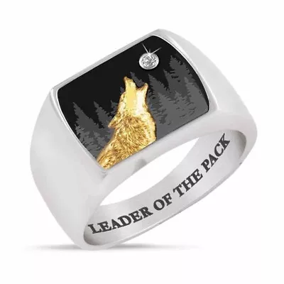 $0.87 • Buy Gold Wolf Moon Ring For Men Punk Fashion Silver Black Night Rings Size 8