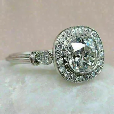 2.00Ct Round  Simulated Diamond Vintage Halo Engagement Ring 14K White Gold FN • $65.99