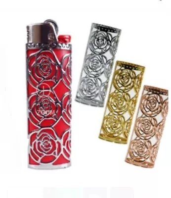 Rose Design Lighter Cover Case Fits Large Lighter Bic Gold Silver Rose Gold X 4 • $24.99