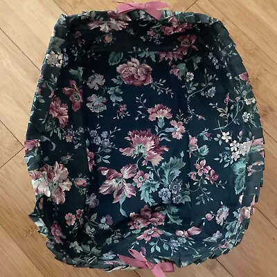 VTG Longaberger Basket Fabric Liner ONLY Ruffled Emerald Green & Pink Floral VGC • $9.50