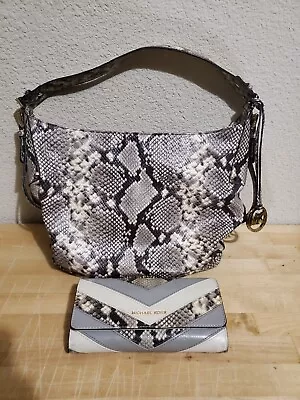 Michael Kors Leather Snakeskin Print Shoulder Bag Strap Purse Matching Wallet • $65.99