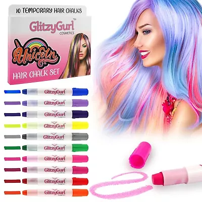 Hair Chalk Gift For Girls - 10 Temporary Non-Toxic Easy Washable Hair Dye Colour • £5.95