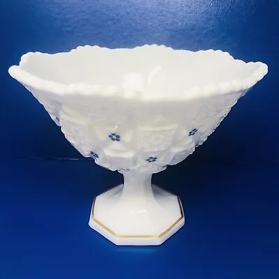 Westmoreland Milk Glass Old Quilt Pattern Forget Me Knots Footed Candy Bowl VTG • $21.58